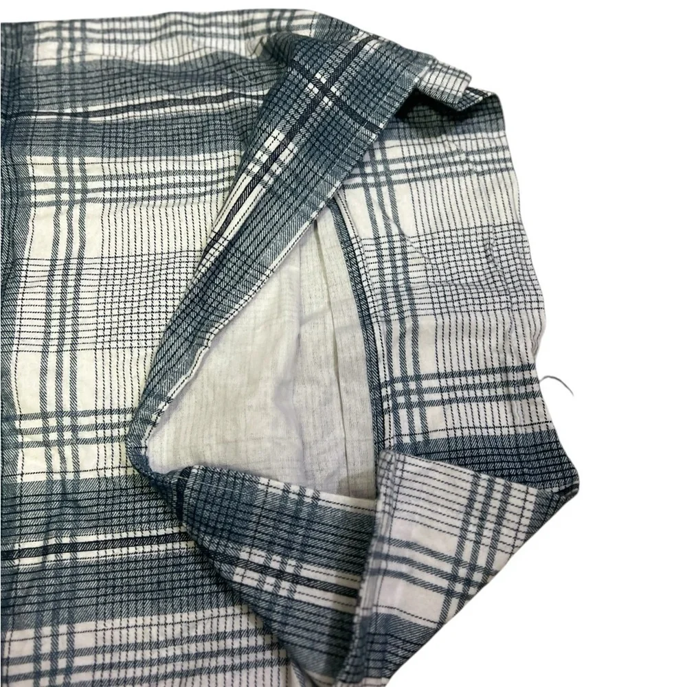 Brooks Brothers Twin Plaid Cotton Flannel Comforter And Sham Gray White EUC